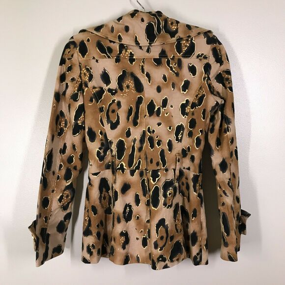 Cache Tan Metallic Leopard Print Trench Coat - Picture 8 of 9